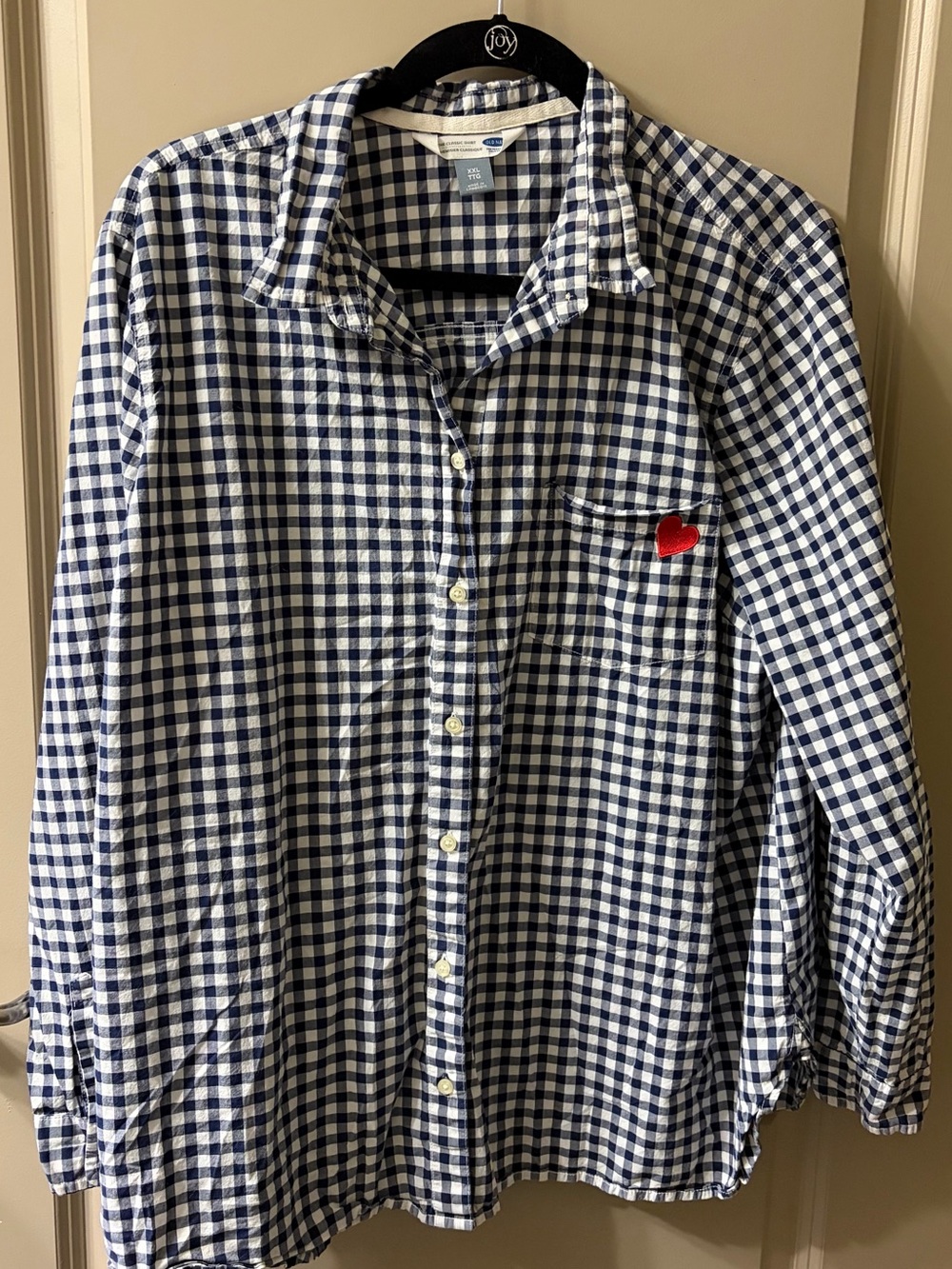 Old Navy Classic Navy Gingham Button-Up Shirt with Heart Pocket Accent